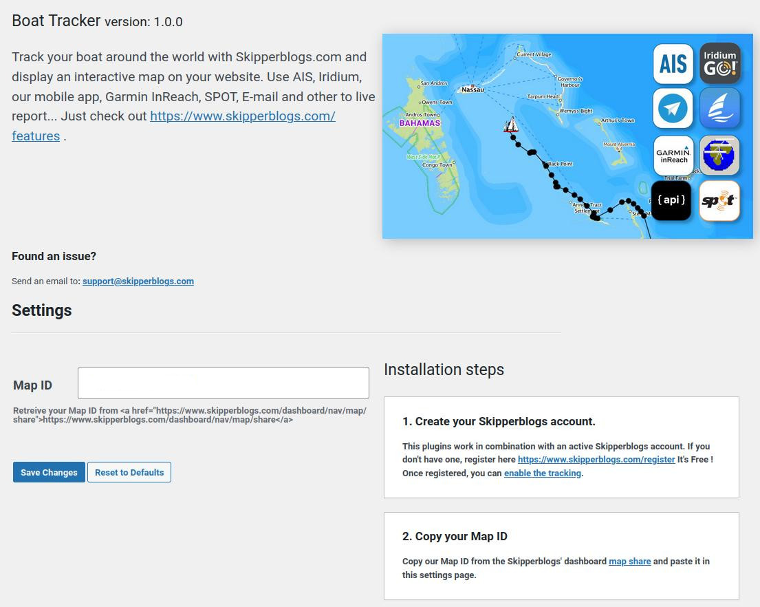 Plugin settings in Wordpress dashboard