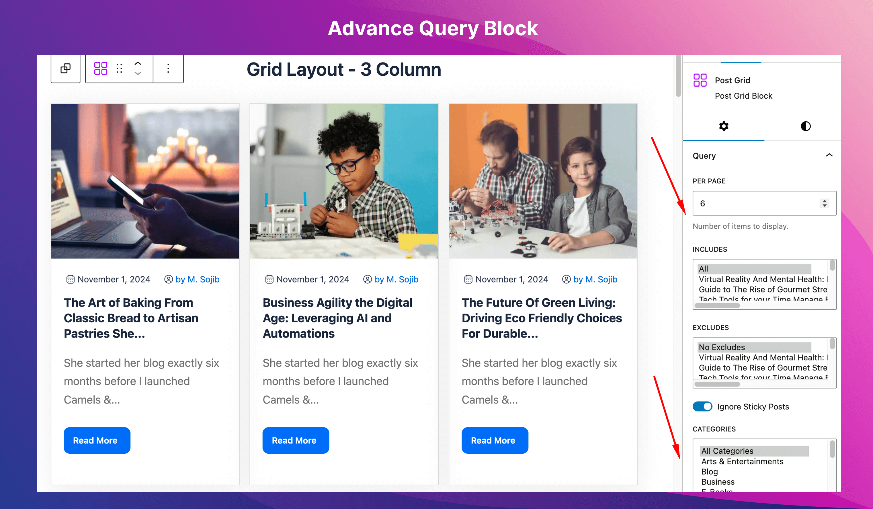 Post List block with featured images