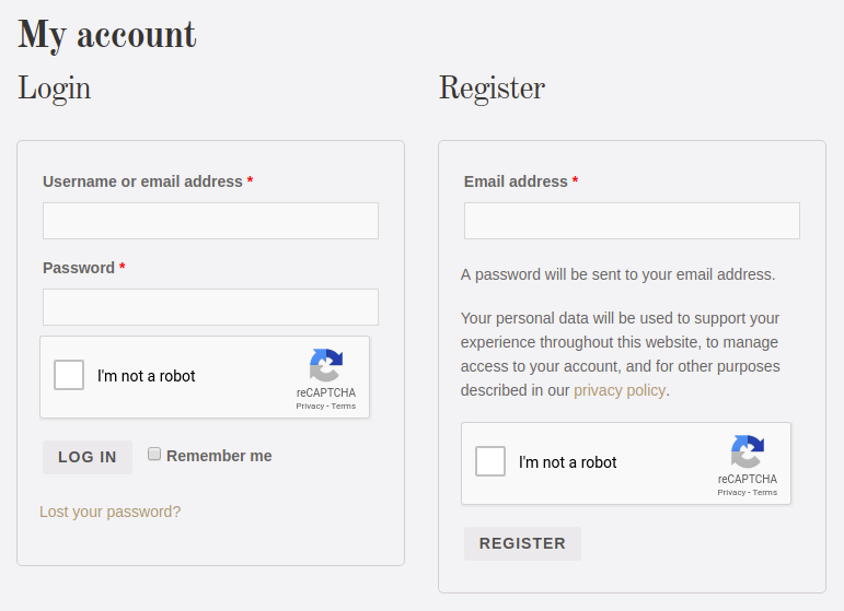 WooCommerce Login / Register Form.