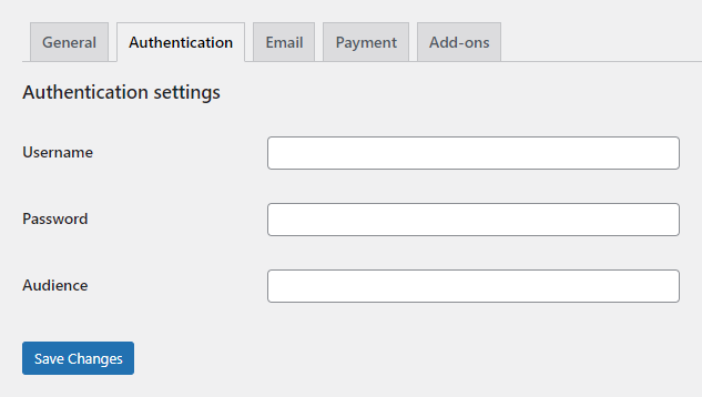 Settings page. Authentication settings.