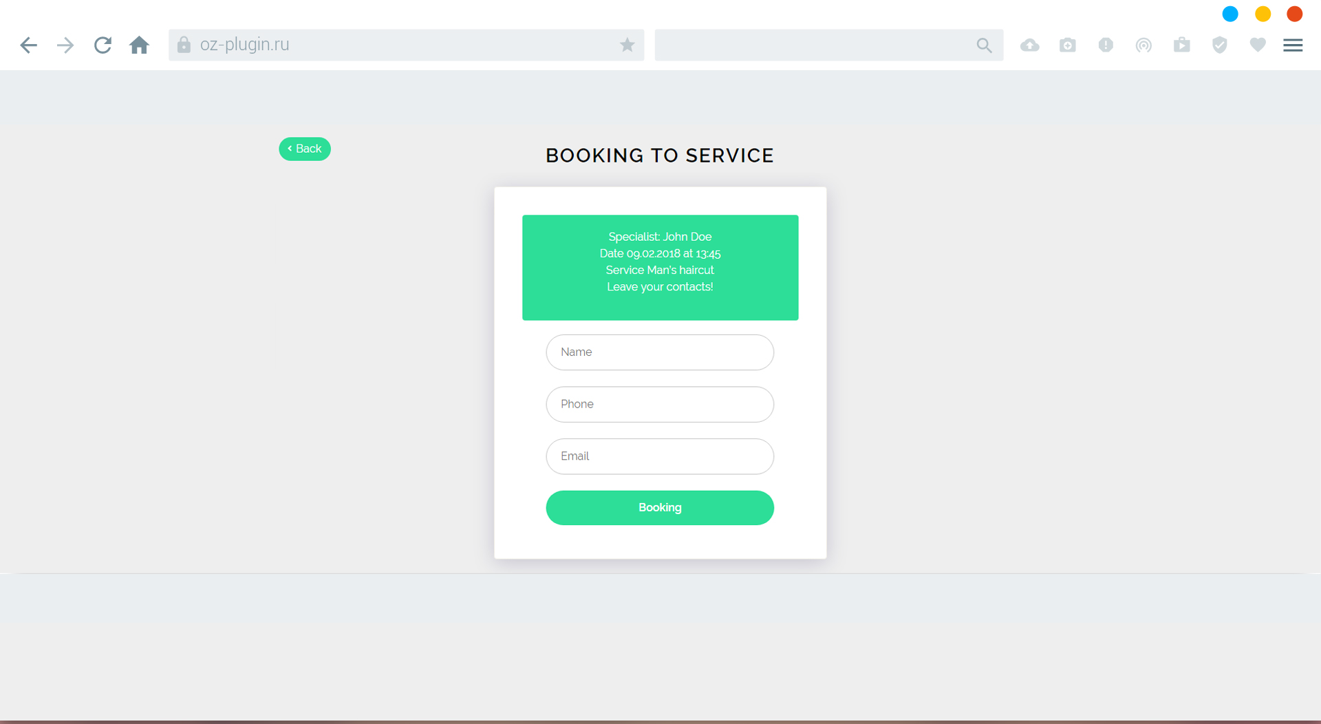 Fifth step. Booking form