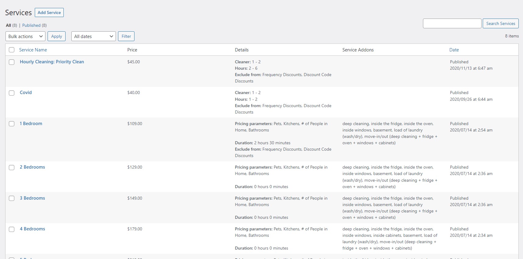 List of Services