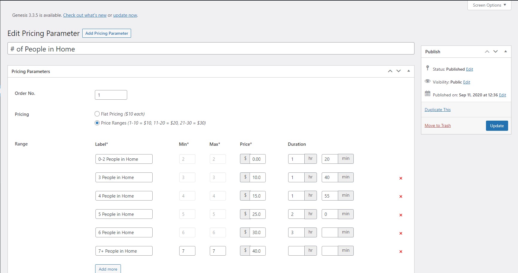 Pricing Parameters
