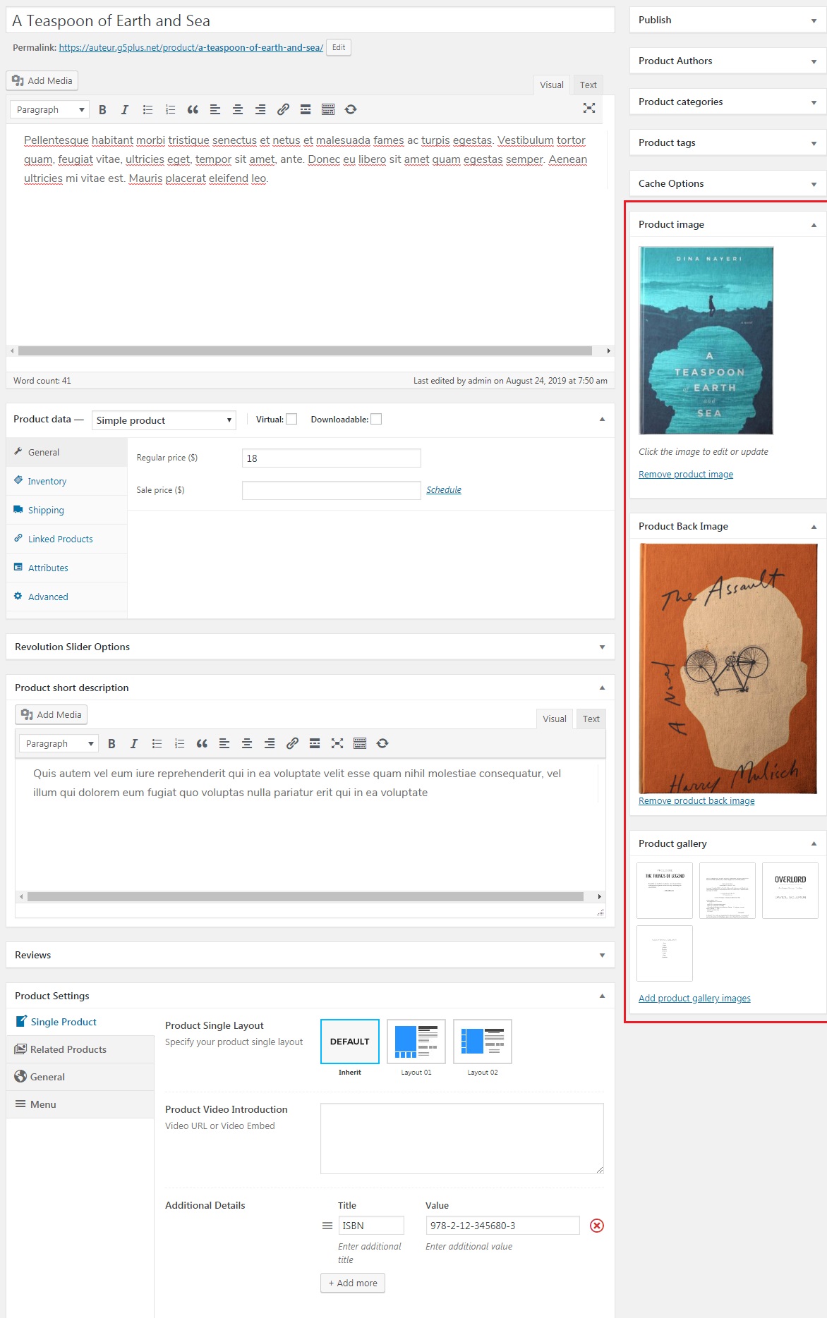 Management content for book previewer: book cover, back of book cover, book previewer