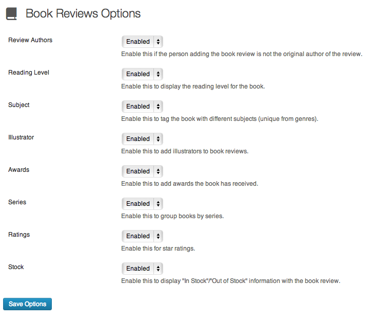 Options page