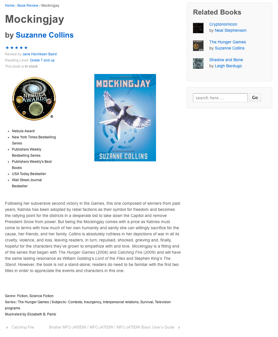 Example display page with related books widget