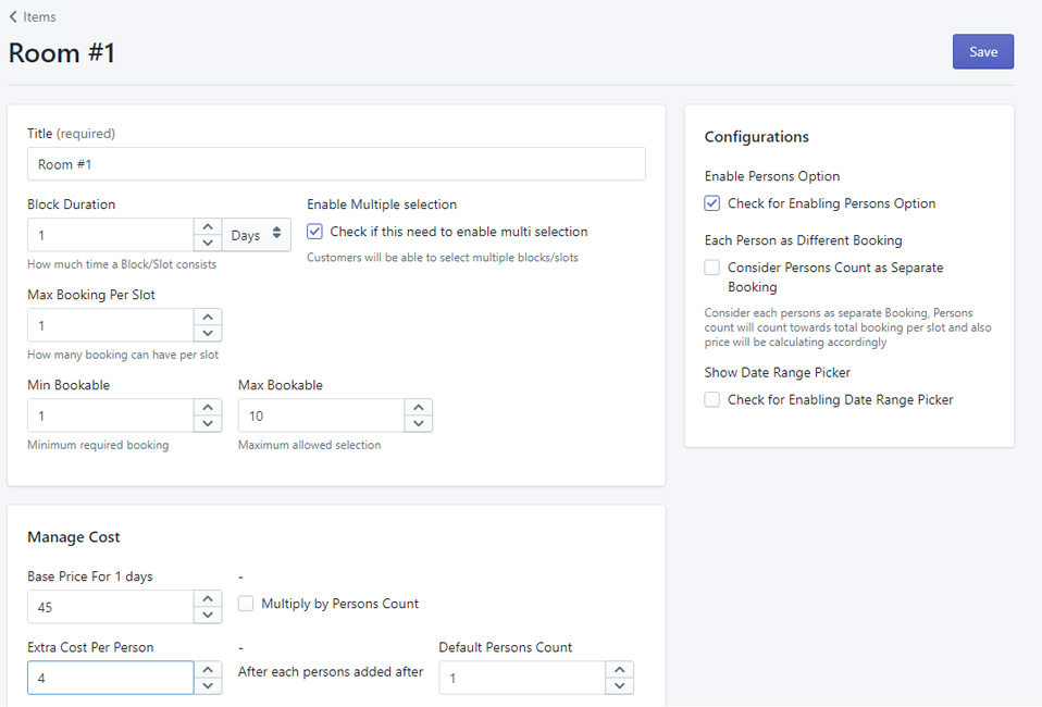 Editing Booking Item