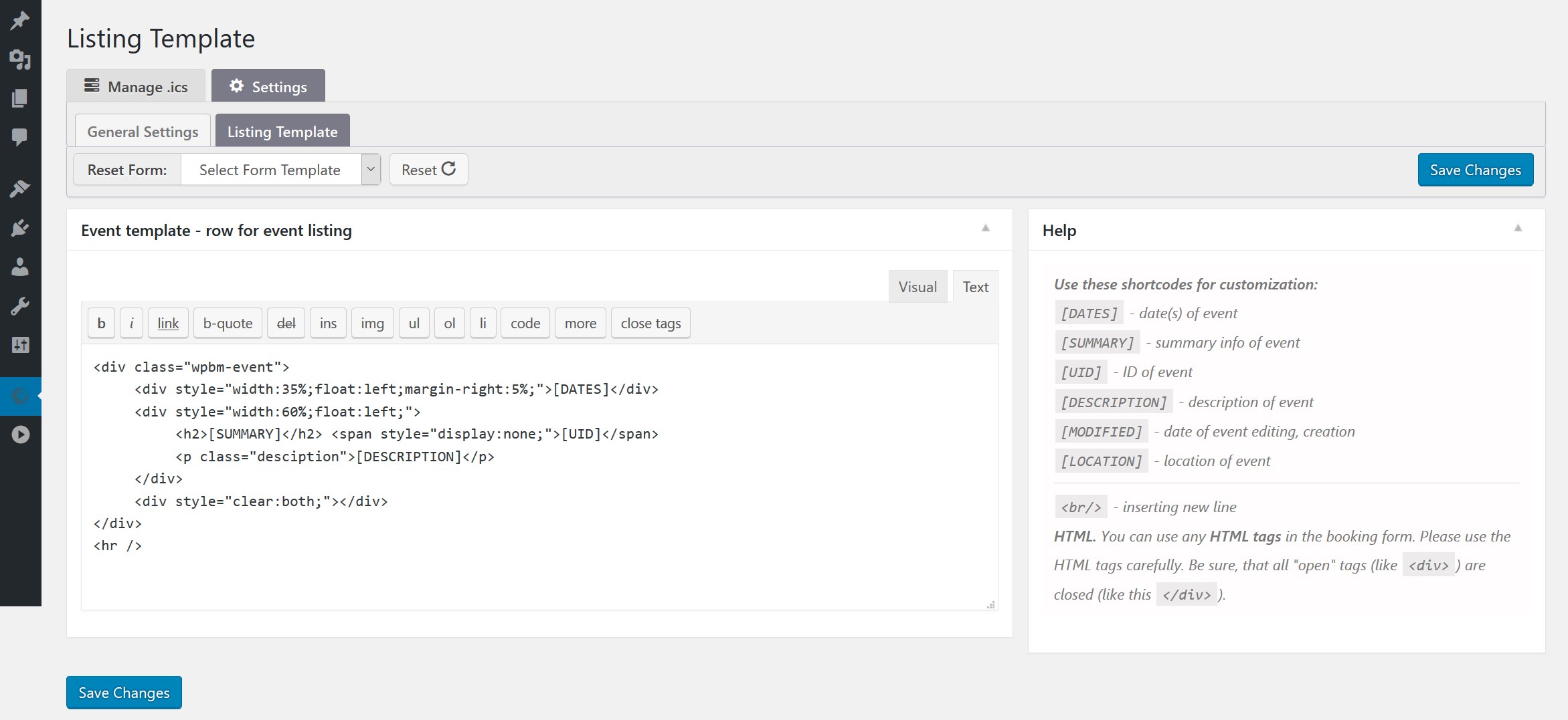 **Events Listing Template** - customize template how to show events at your website