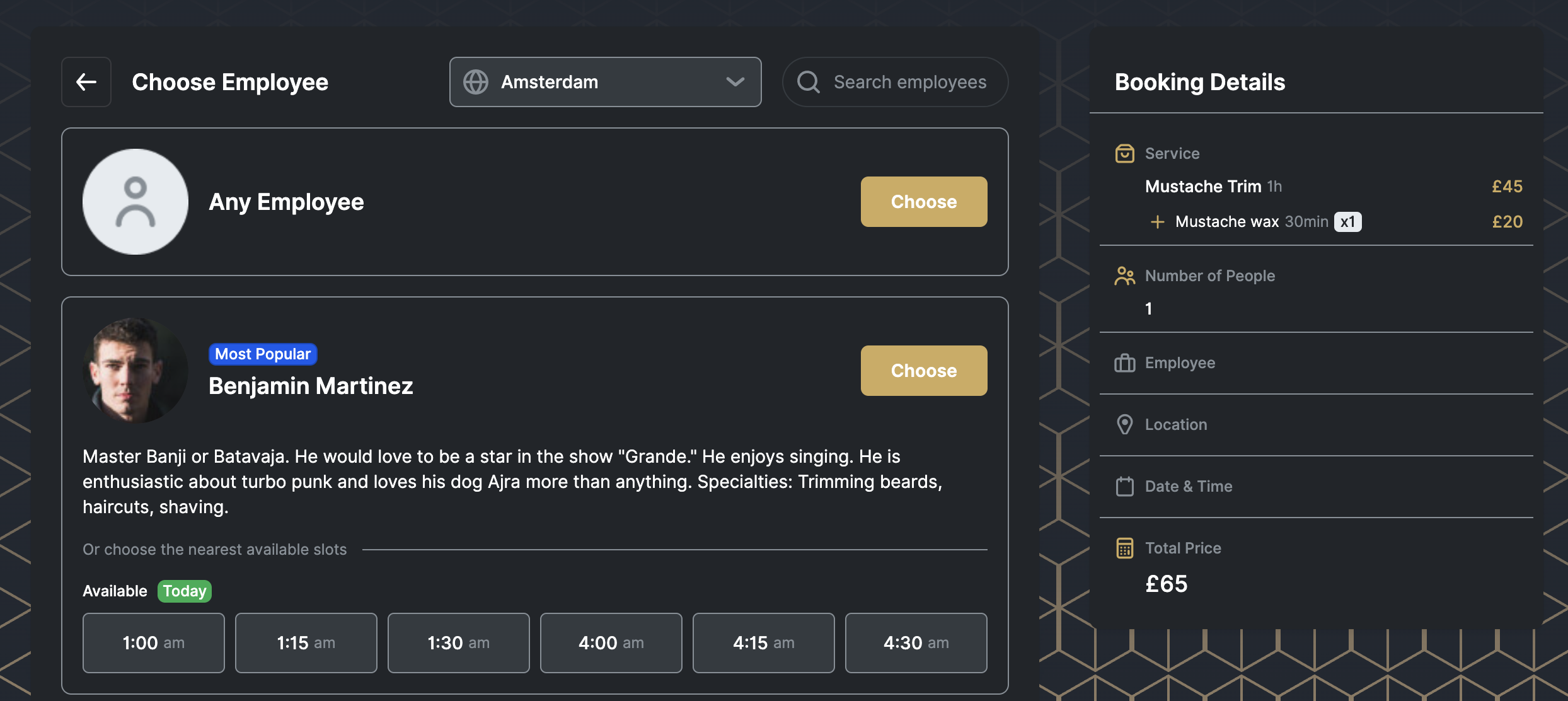 Dark Booking Form View