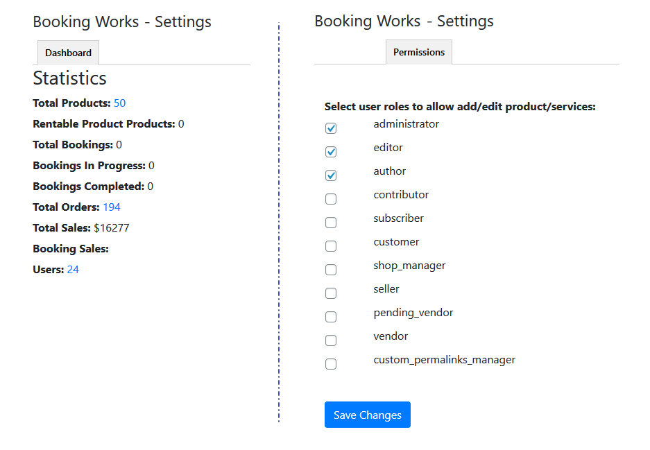 Dashboard and permissions