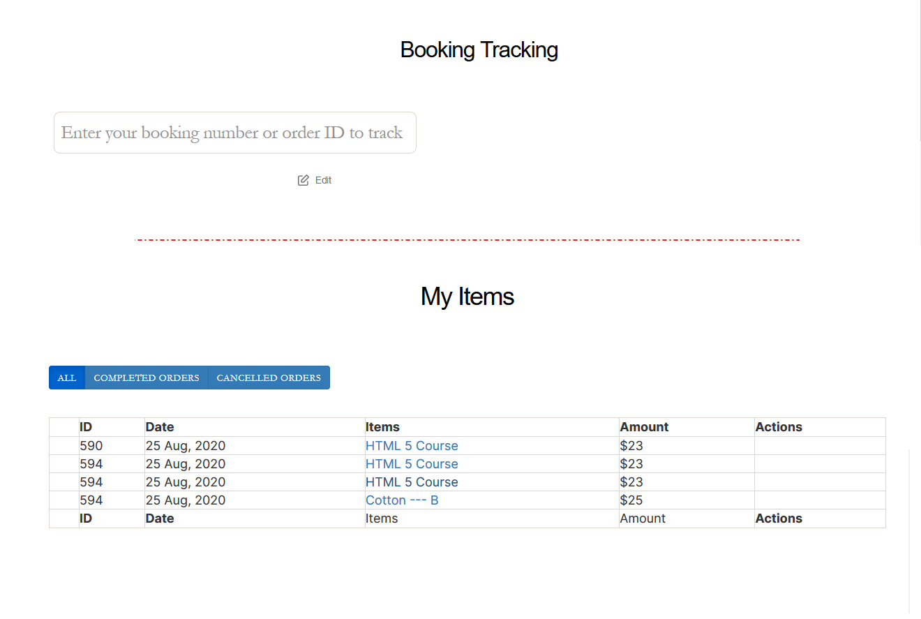 Booking tracking and my items