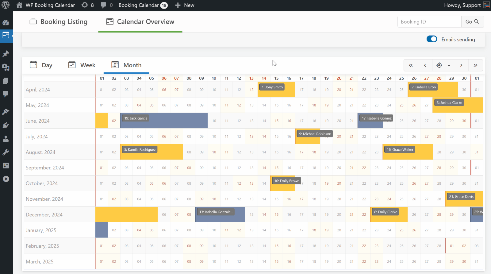 **Calendar Overview**: Easily review all your bookings for the year/weeks/days through an intuitive interface with quick action buttons.