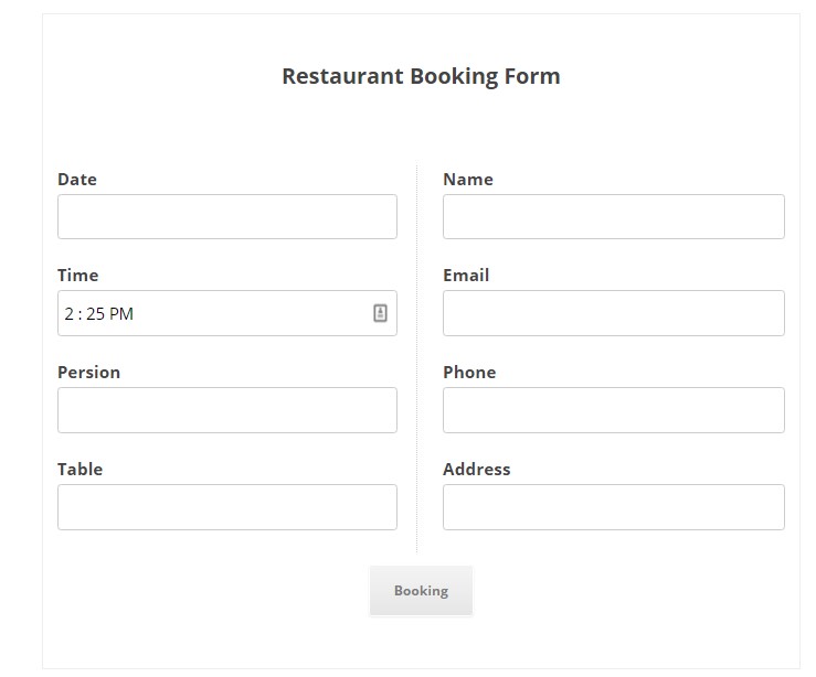 This is how the booking form will look like.