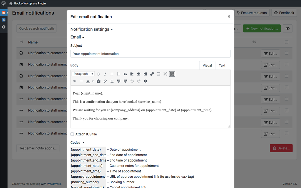 Individual settings for each service