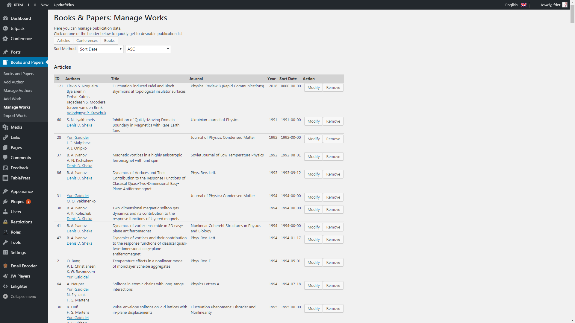 Plugin's works management admin menu.