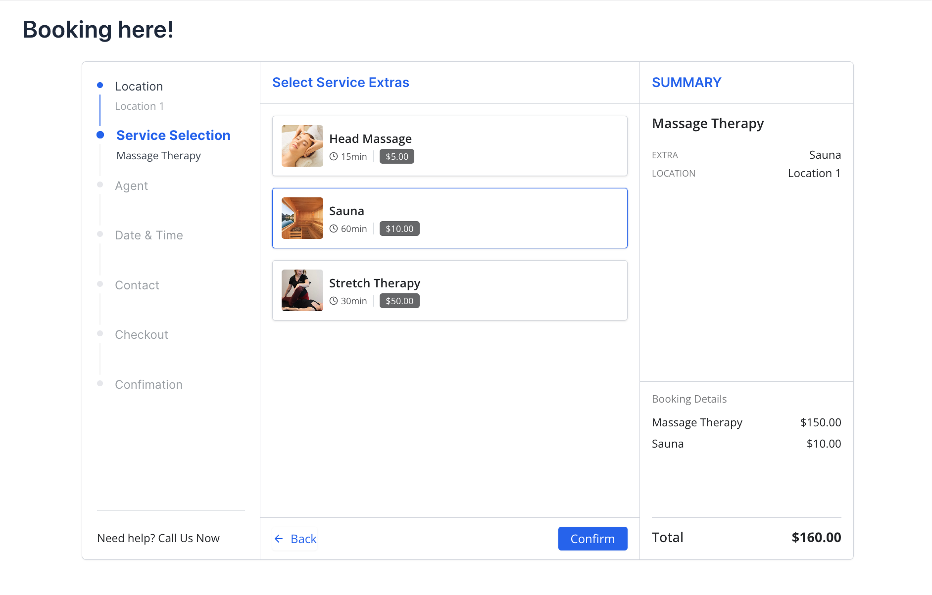 How extra services appear on the WordPress appointment booking form