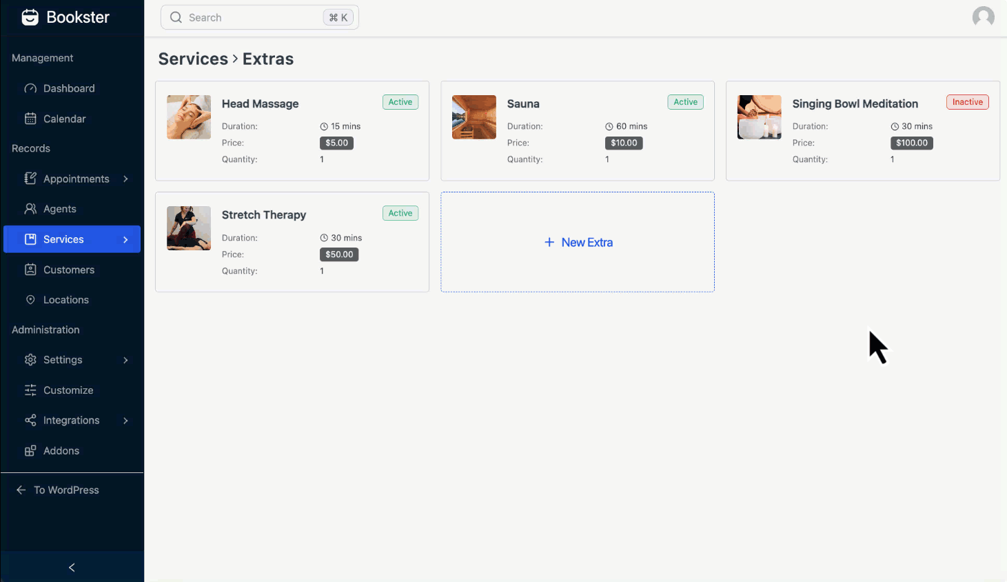 Setting up extra services and freebies is super easy with Bookster's intuitive interface