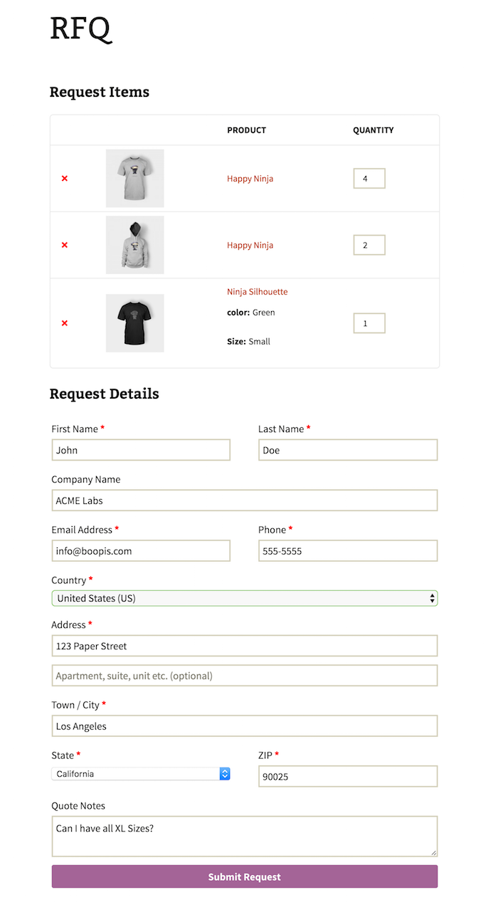 On submission of request, customer is redirected to a review of request