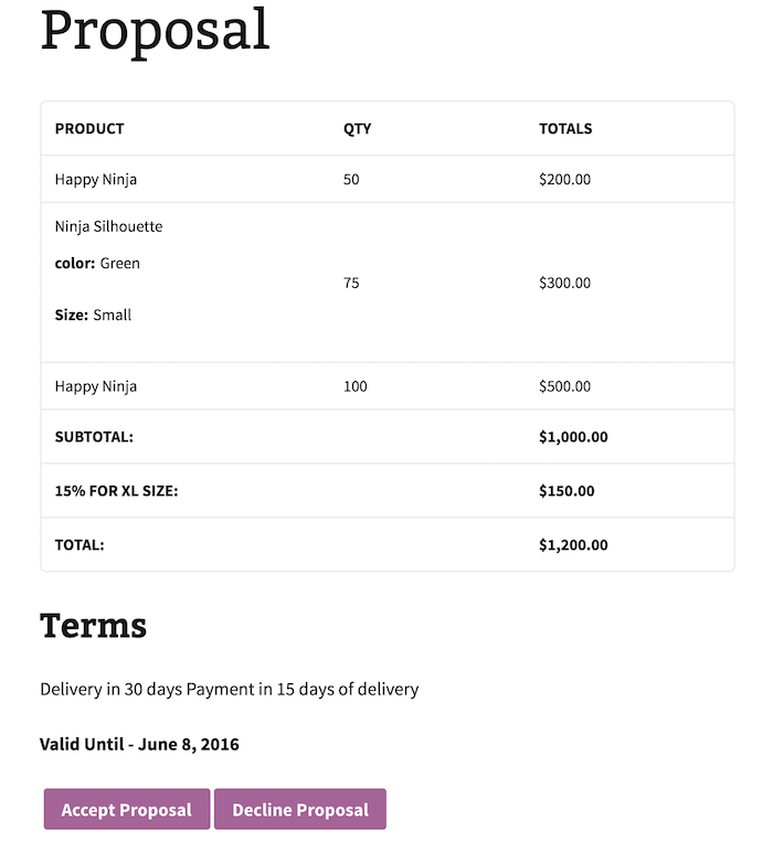 Option to pay once proposal is accepted