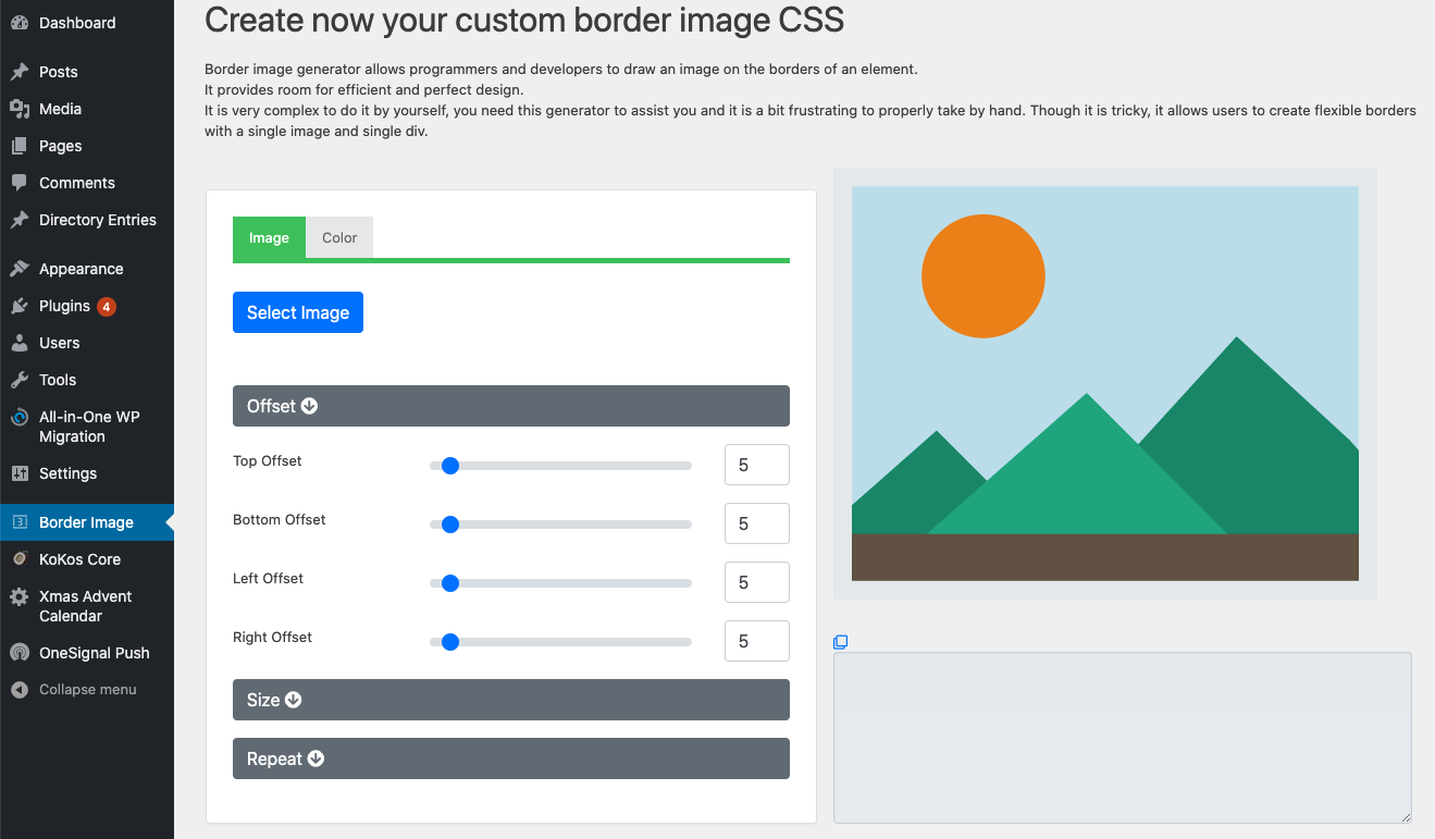screenshot-1.jpg - Access the border image generator from the menu item on the left menu