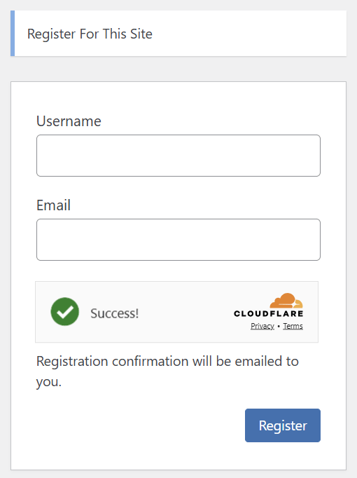 WordPress registration form example.