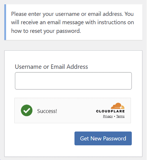 WordPress password reset form example.