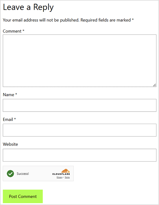 WordPress comment form example.