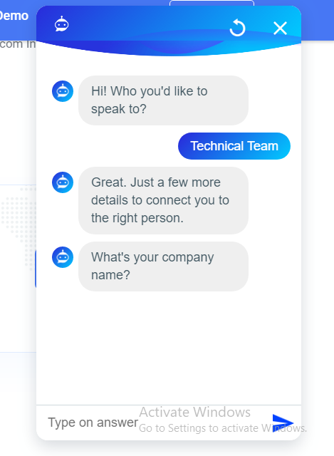 The screenshot shows a sample conversation in chatbot.