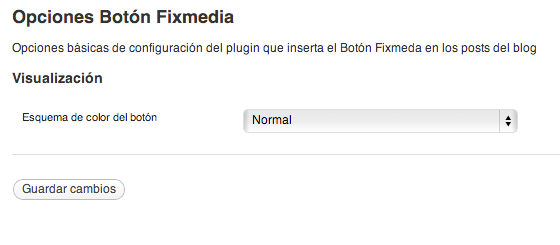 Esta es la página de opciones del botón Fixmedia / This is the options page of Fixmedia Button plugin.
