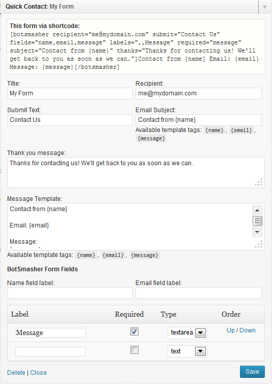 Contact form widget.