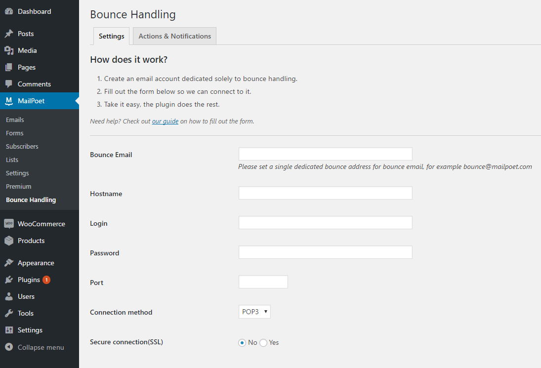 Bounce Handling Settings Page