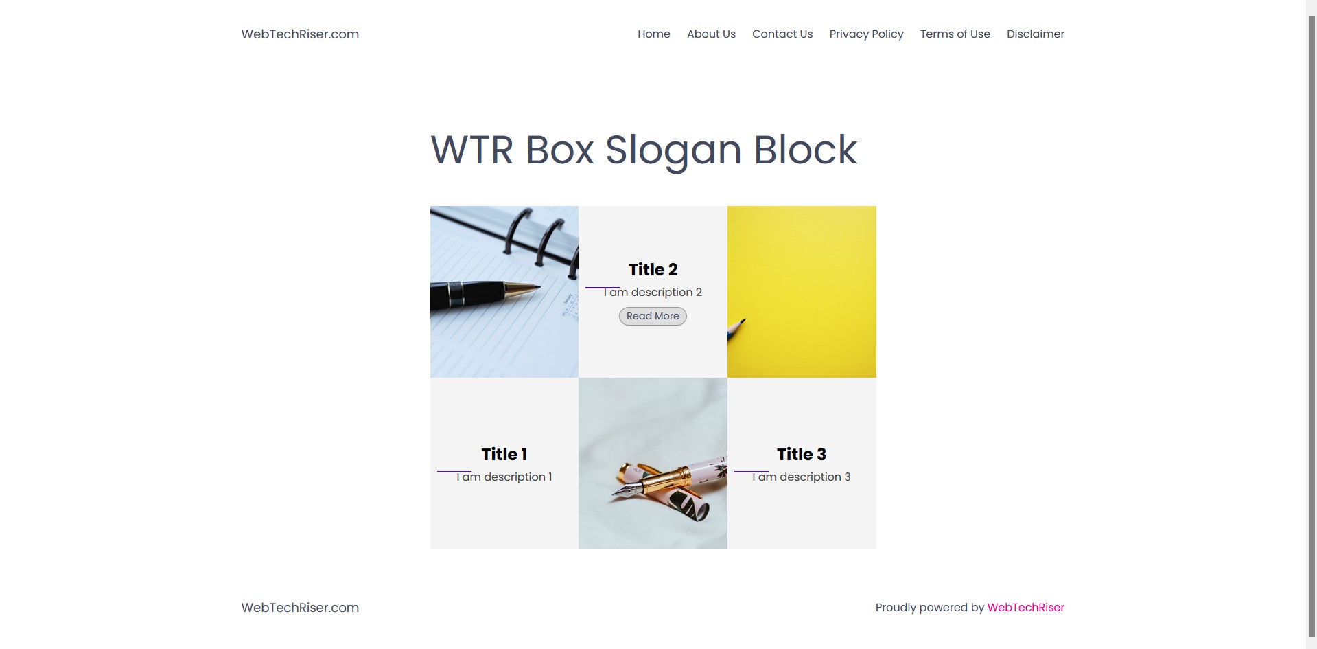 Box Slogan Block in action on your WordPress site. screenshot-3.jpg