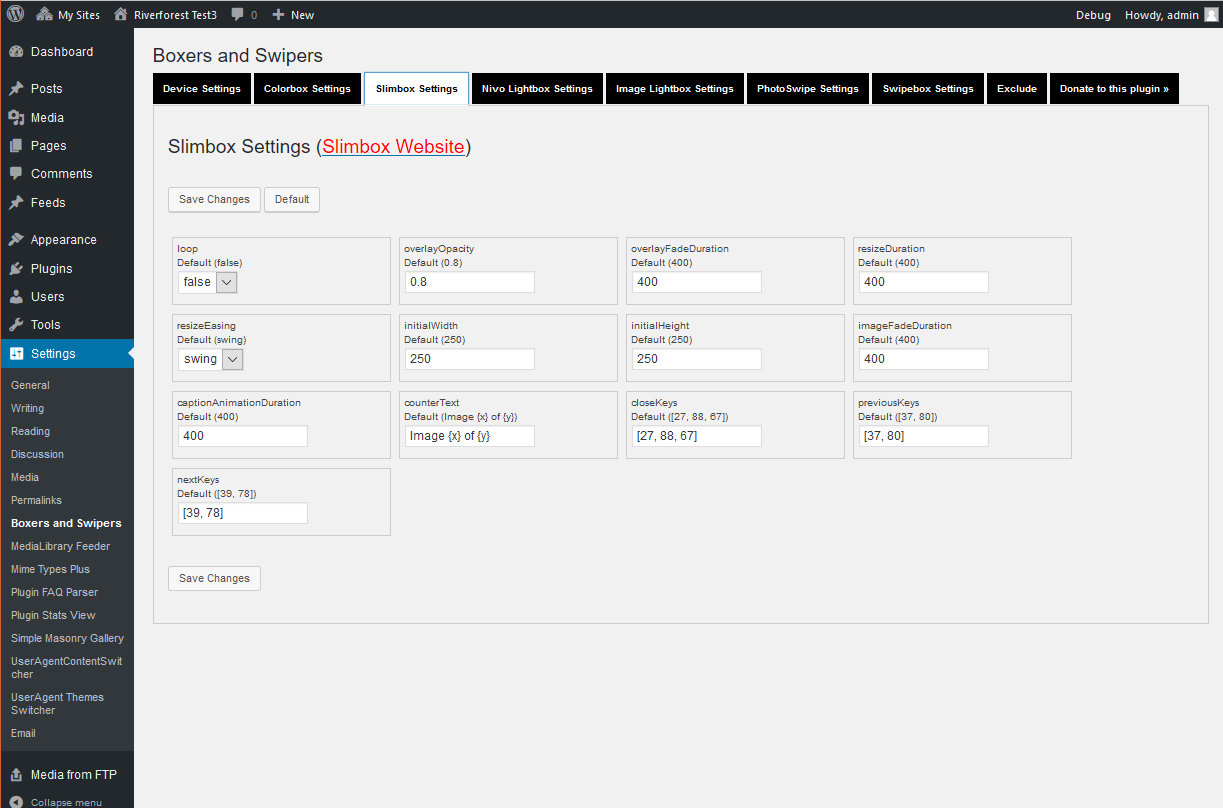 Settings of Slimbox