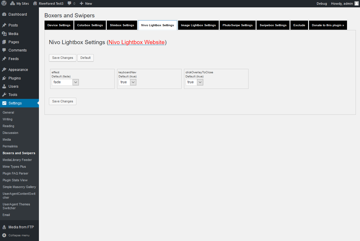 Settings of Nivo Lightbox