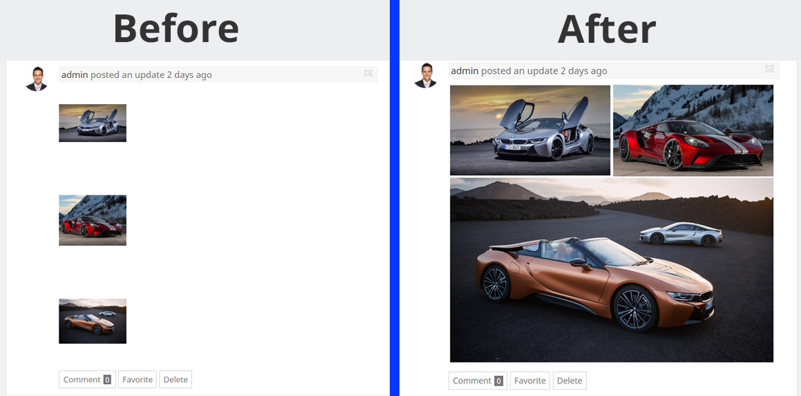 Three images before and after the plugin installation.