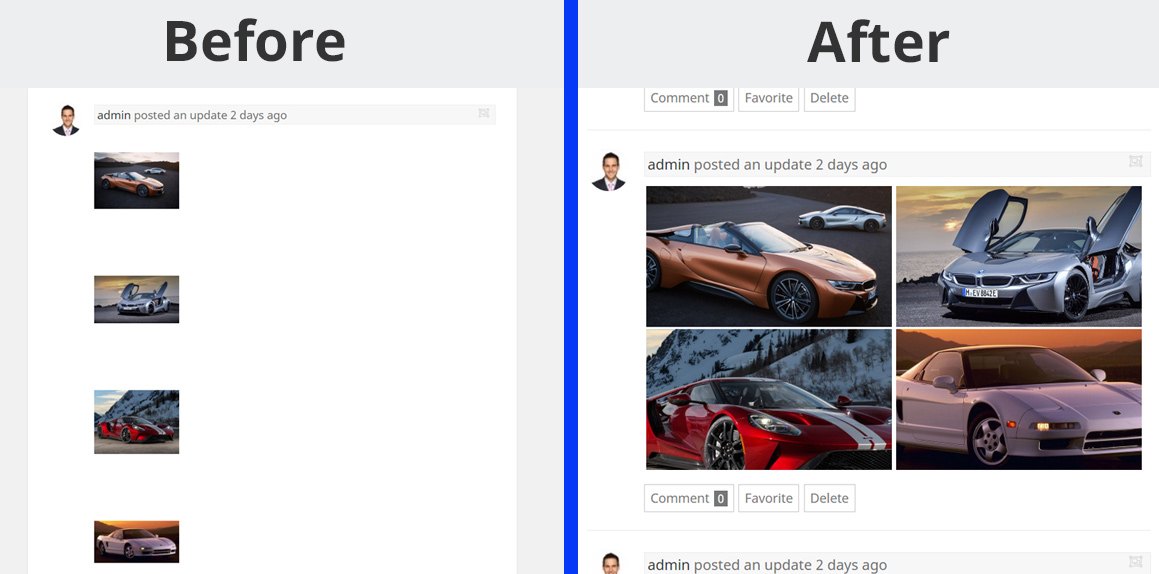 Four images before and after the plugin installation.