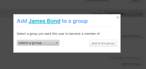 Popup window with group selection