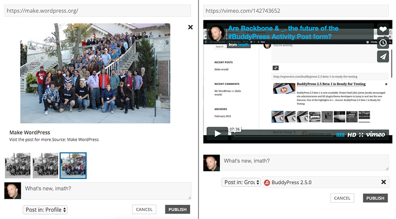 window to share bookmarks in activity streams.
