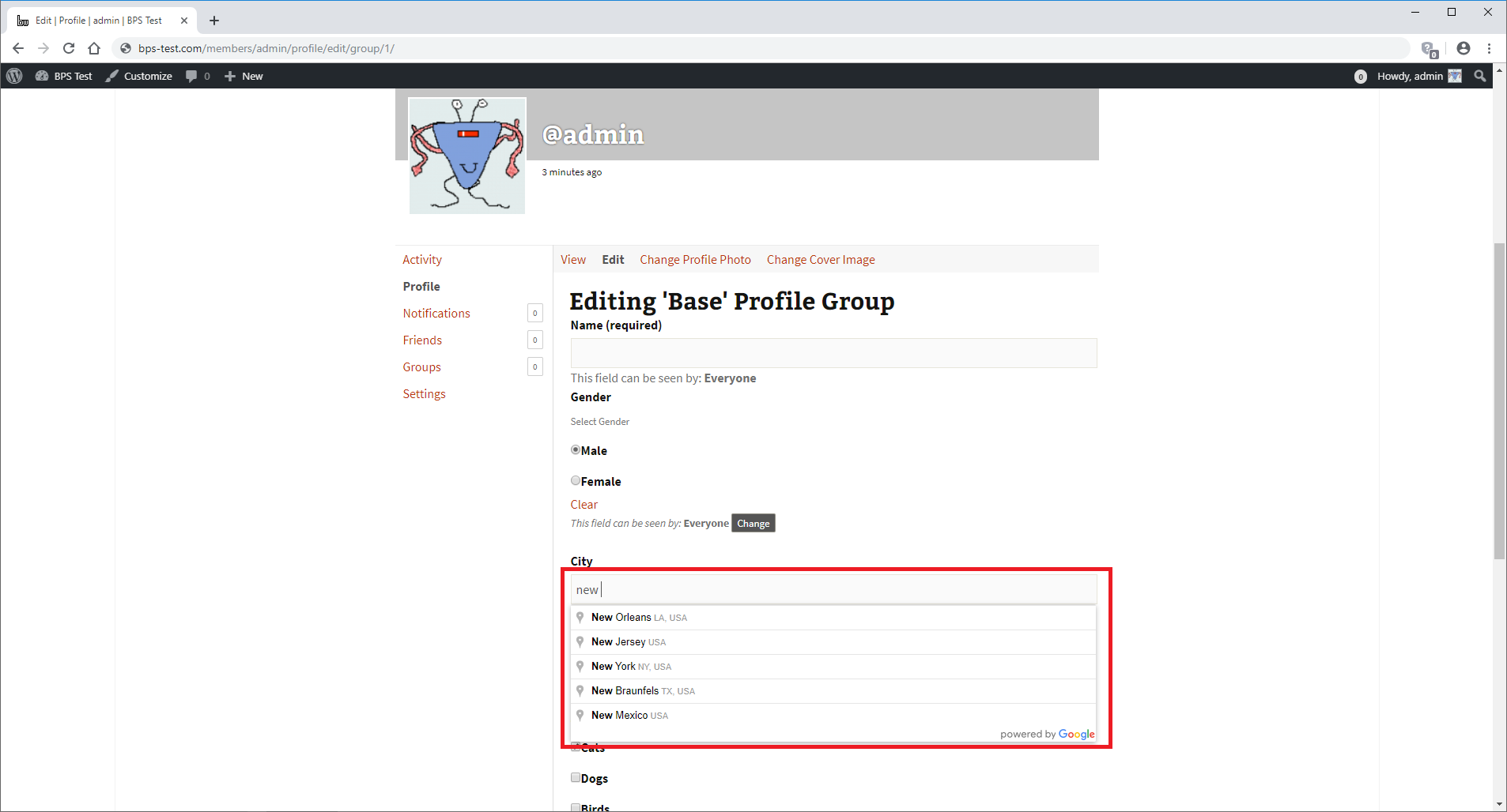 Members fill in the new profile field on their <em>Profile Edit</em> page