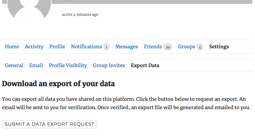 Export Data Request Page