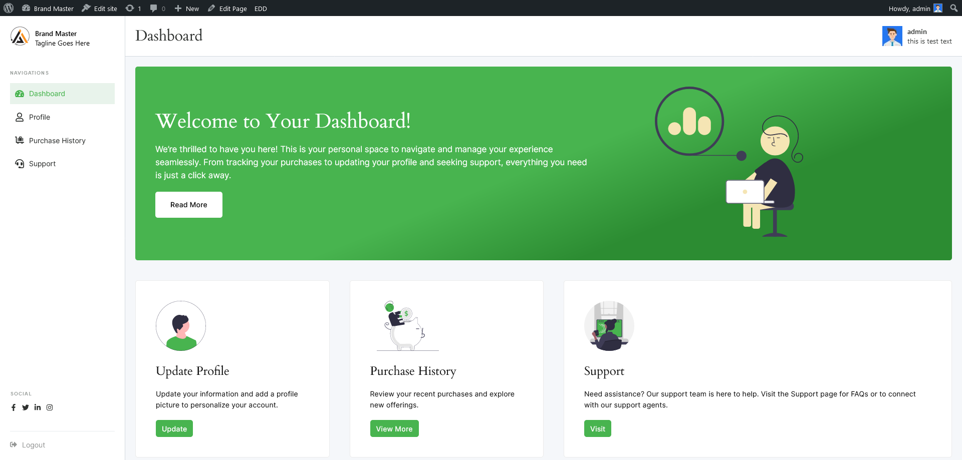 Dashboard - Login Settings => Page Title