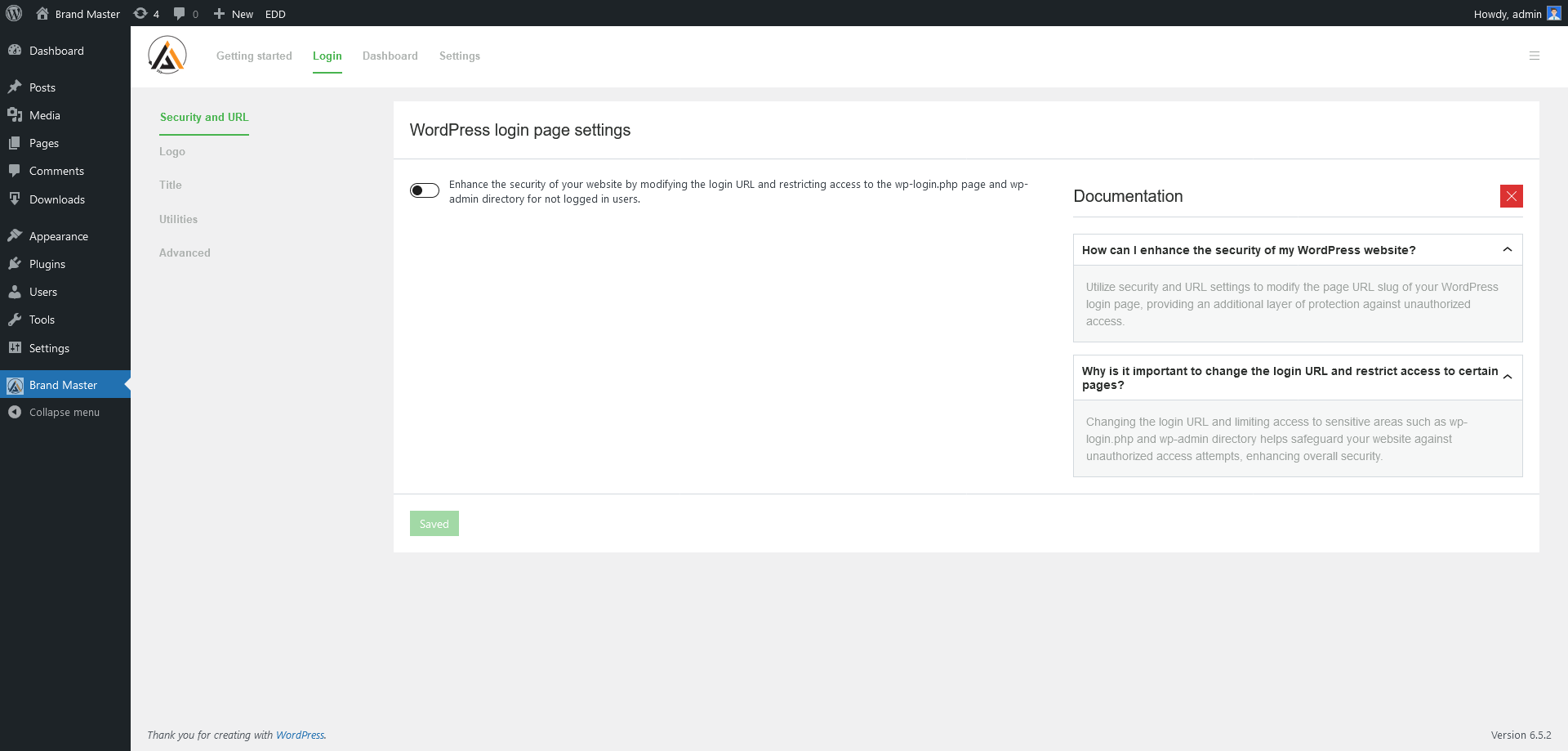 Dashboard - Login Settings => Advanced