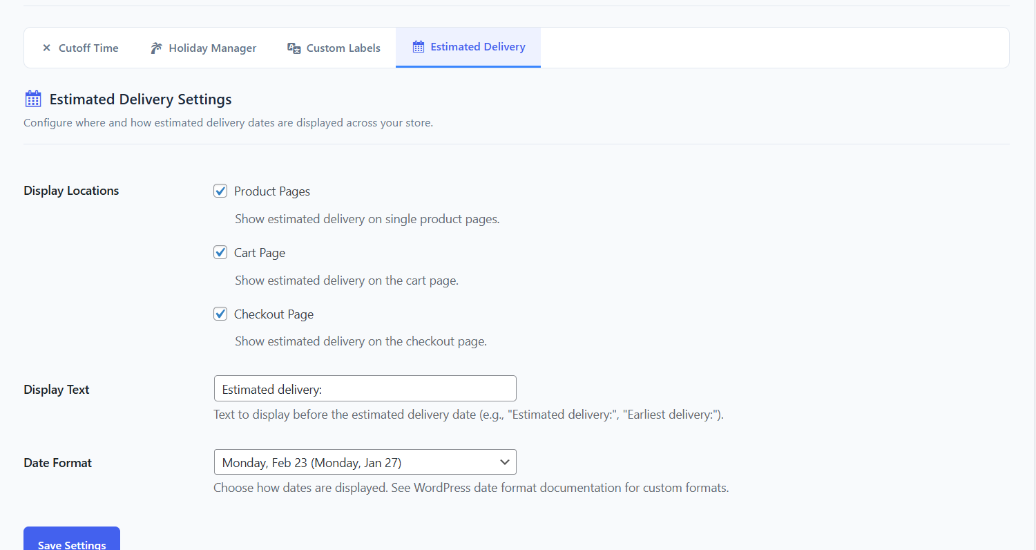 Time slot settings with capacity - Define specific time ranges and order limits.