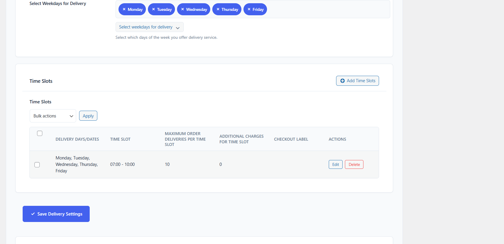 Admin order view - How delivery details appear in the WooCommerce order management screen.