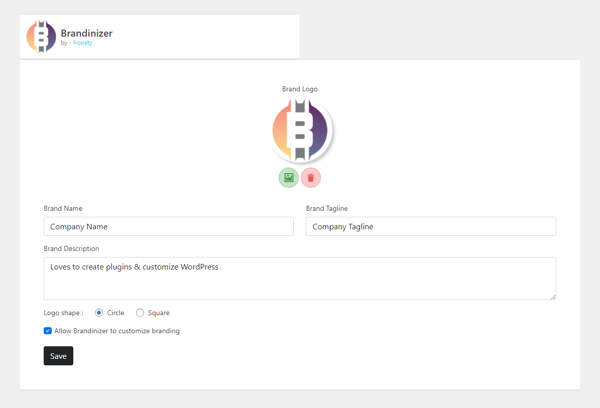 Brandinizer Settings Page