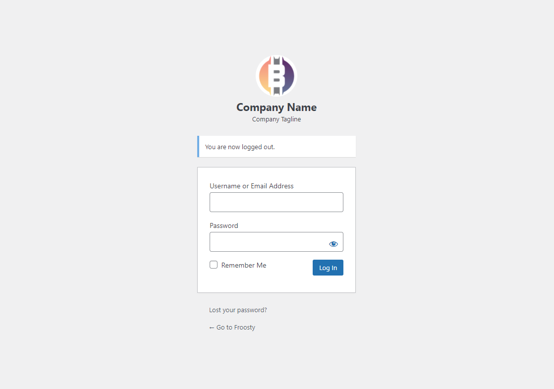 WordPress Login page after using Brandinizer