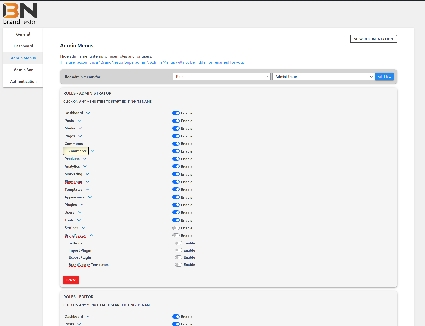 Hide admin menus