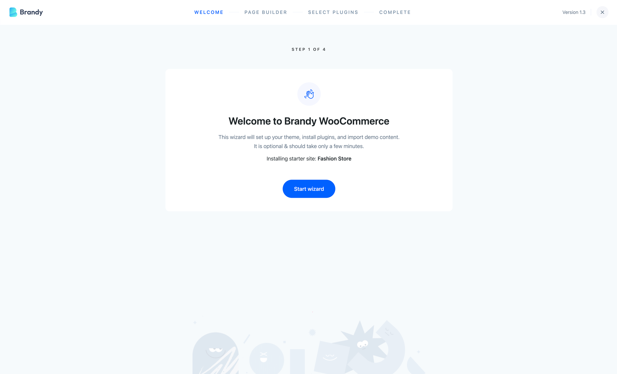 Import starter site. Welcome screen.