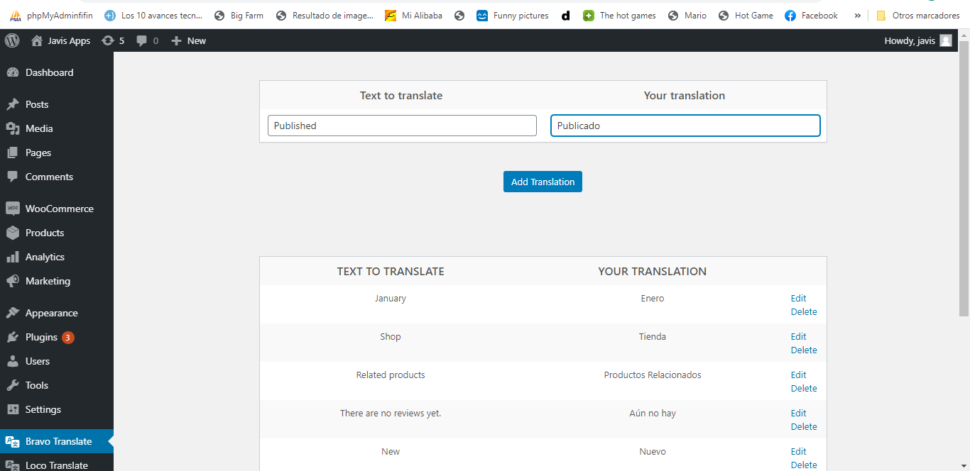 the admin section