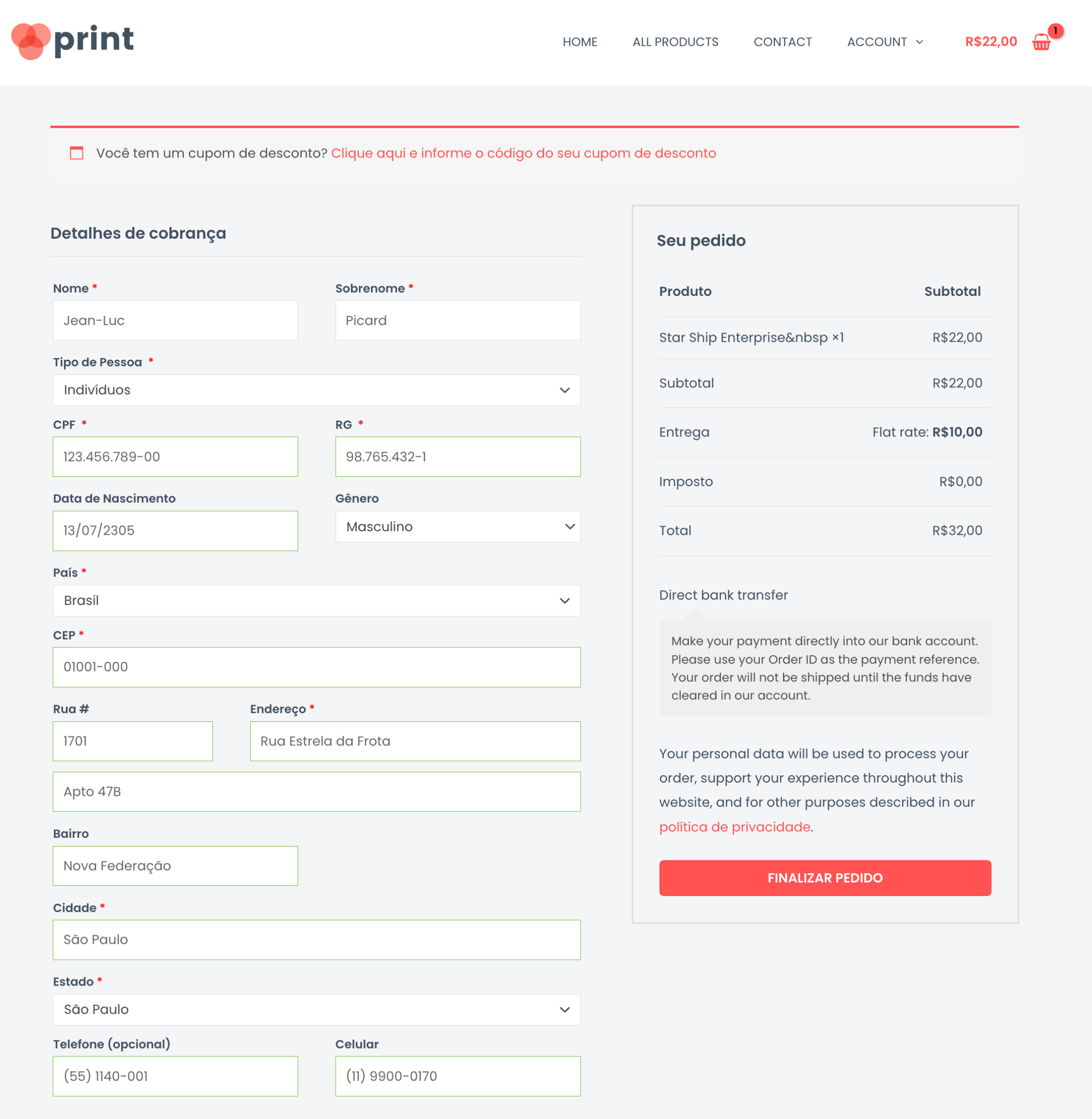 Classic checkout with Brazilian fields and input masks